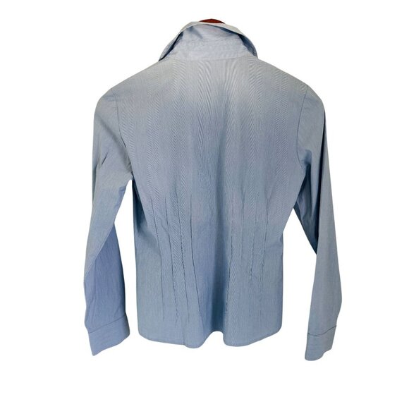 Lafayette 148 New York Petite Blue Pinstripe Collared Button-Front Blouse Size 2 - Picture 8 of 8